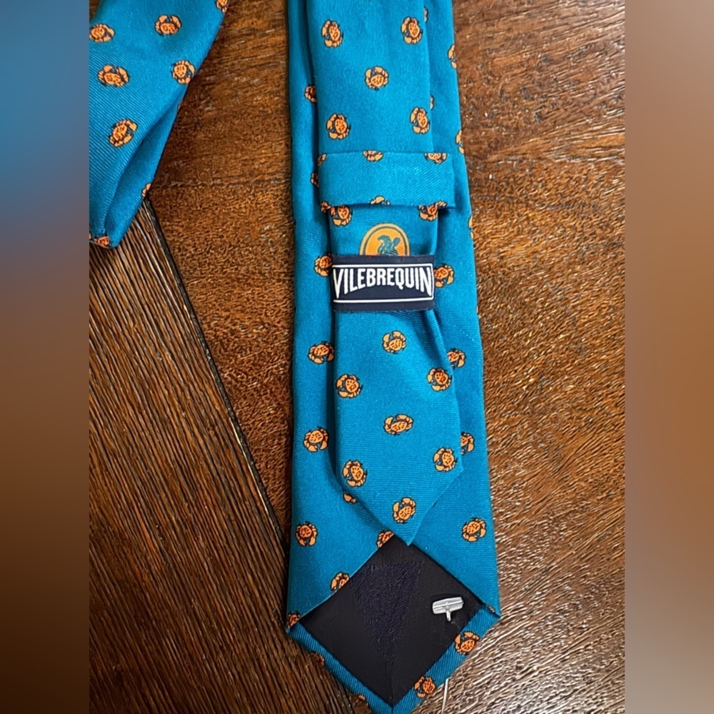 Vilebrequin Silk Blue 2” Tie Orange Crabs Made in Italy 50” Long - Picture 4 of 11
